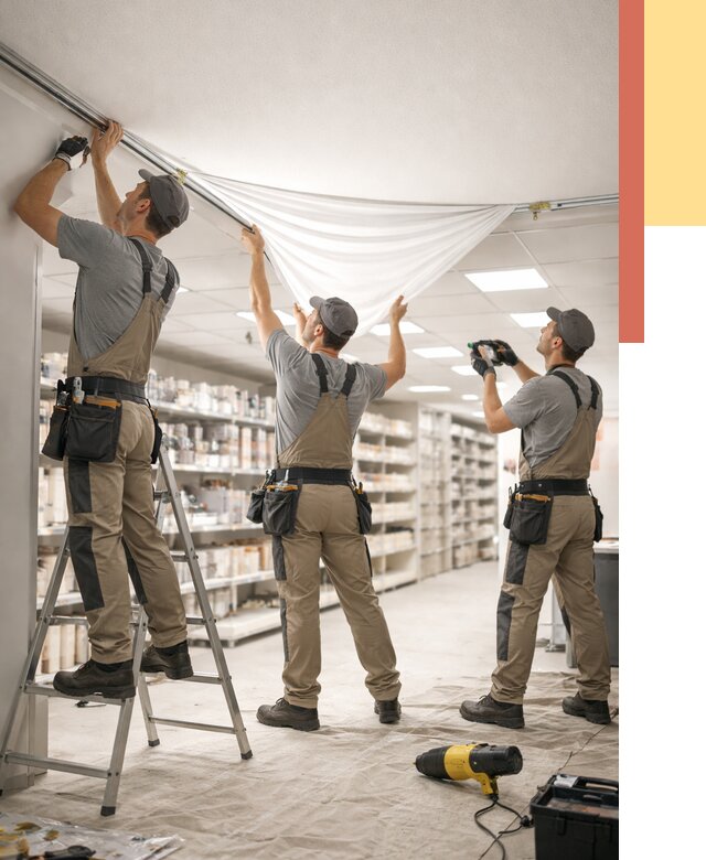 Монтаж натяжного потолка в магазине в Феодосии от 4571 руб. быстро и недорого | ОТДЕЛОЧНИК-Фдс