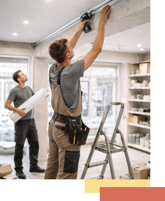 Монтаж натяжных потолков в магазине в Феодосии