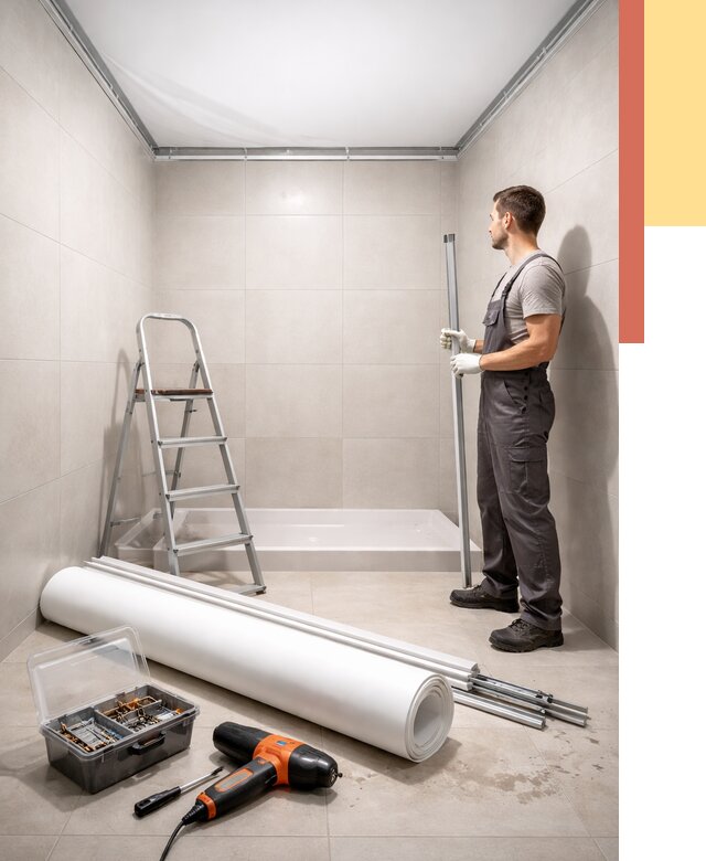 Монтаж натяжного потолка в санузле в Феодосии от 1879 руб. — ОТДЕЛОЧНИК-Фдс