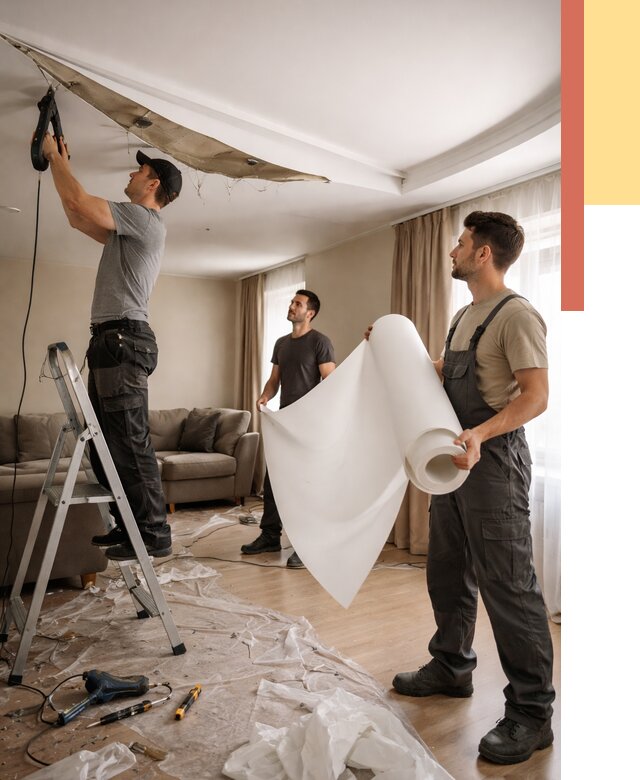 Замена полотна натяжного потолка в Феодосии от 9650 руб. быстро и недорого | ОТДЕЛОЧНИК-Фдс