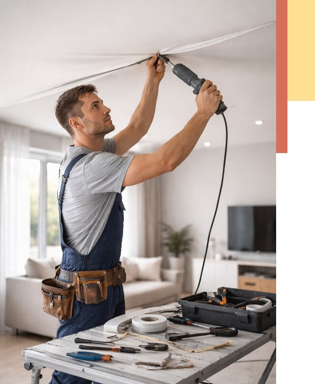 Ремонт натяжных потолков в Феодосии от 9650 руб. под ключ — ОТДЕЛОЧНИК-Фдс