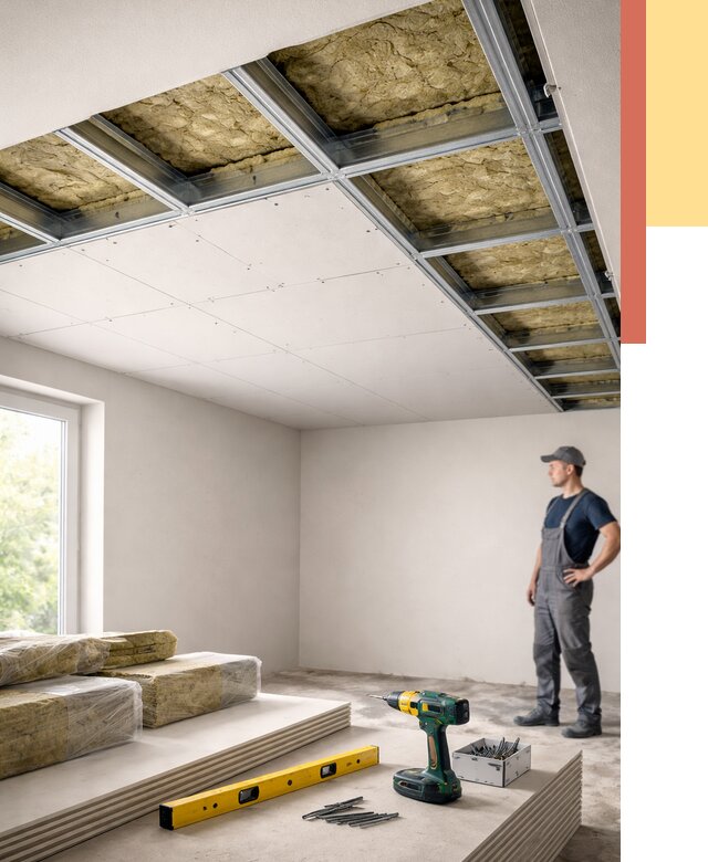 Звукоизоляция потолка ГКЛ в Феодосии от 965 руб. — монтаж под ключ | ОТДЕЛОЧНИК-Фдс